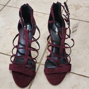 NWT Express Wine Colored Burgundy Strappy Heeled Sandals Size 8